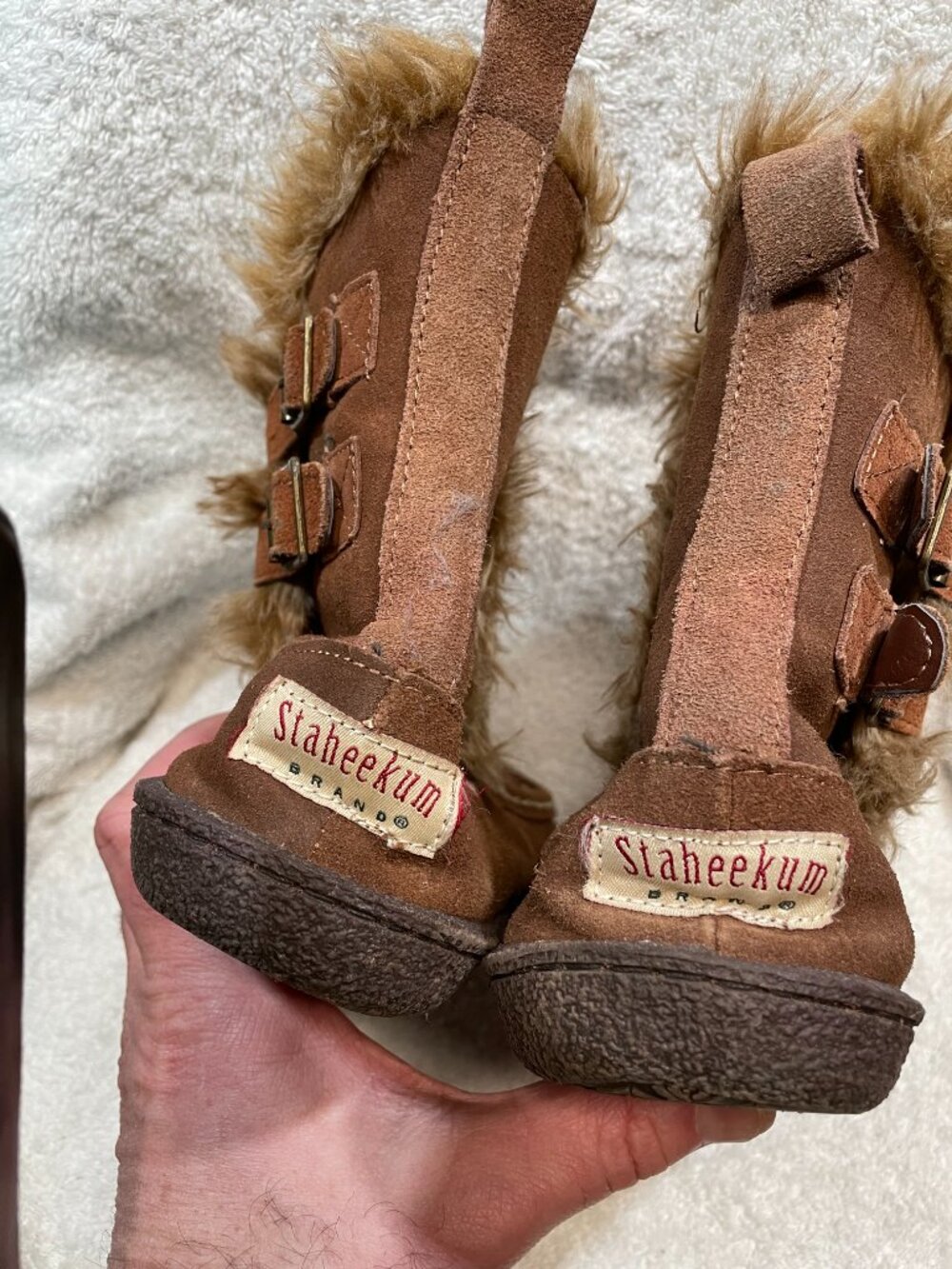 Staheekum Simone Moccasins Boots Womens Size 8 Cocoa Brown Cow Suede Acrylic Fur - Picture 6 of 10
